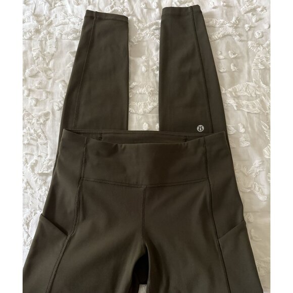Lululemon Olive Army Green Ankle Length Leggings with Pockets Size 4 - Picture 1 of 7